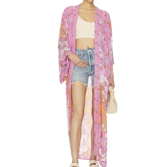 Free People Tops - Free People Hidden Hills Maxi Kimono Blossom Combo Pink Floral NEW One Size